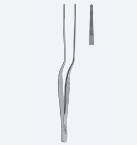 Пінцети, хірургічні, "Lucae", байонетної форми, прямі, кінчик 1,0 мм, загальна довжина 140 мм, 5 1/2". Бренд - Asanus Medizintechnik Gmb, Німеччина